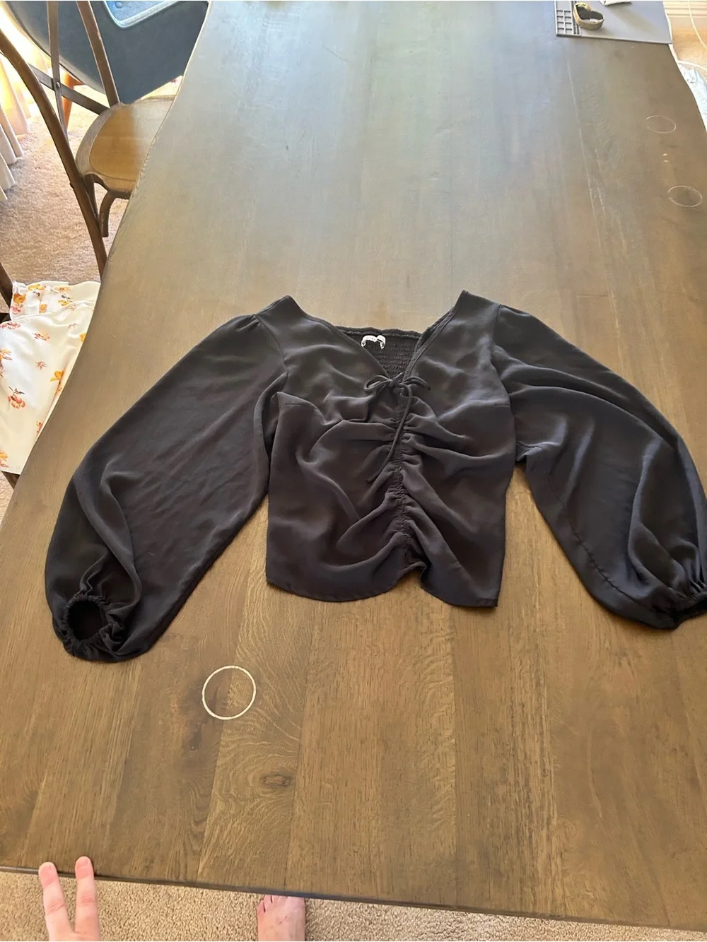 Abercrombie & Fitch long sleeve puff sleeve front Sinch back smocked blouse top